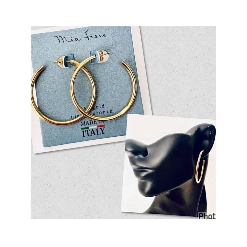 NWT Gorgeous Mia Fiore 18”D Hoops 18kt Gold Pleated Bronze Hoop earrings